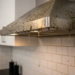 Coifa residencial com gordura acumulada antes da limpeza